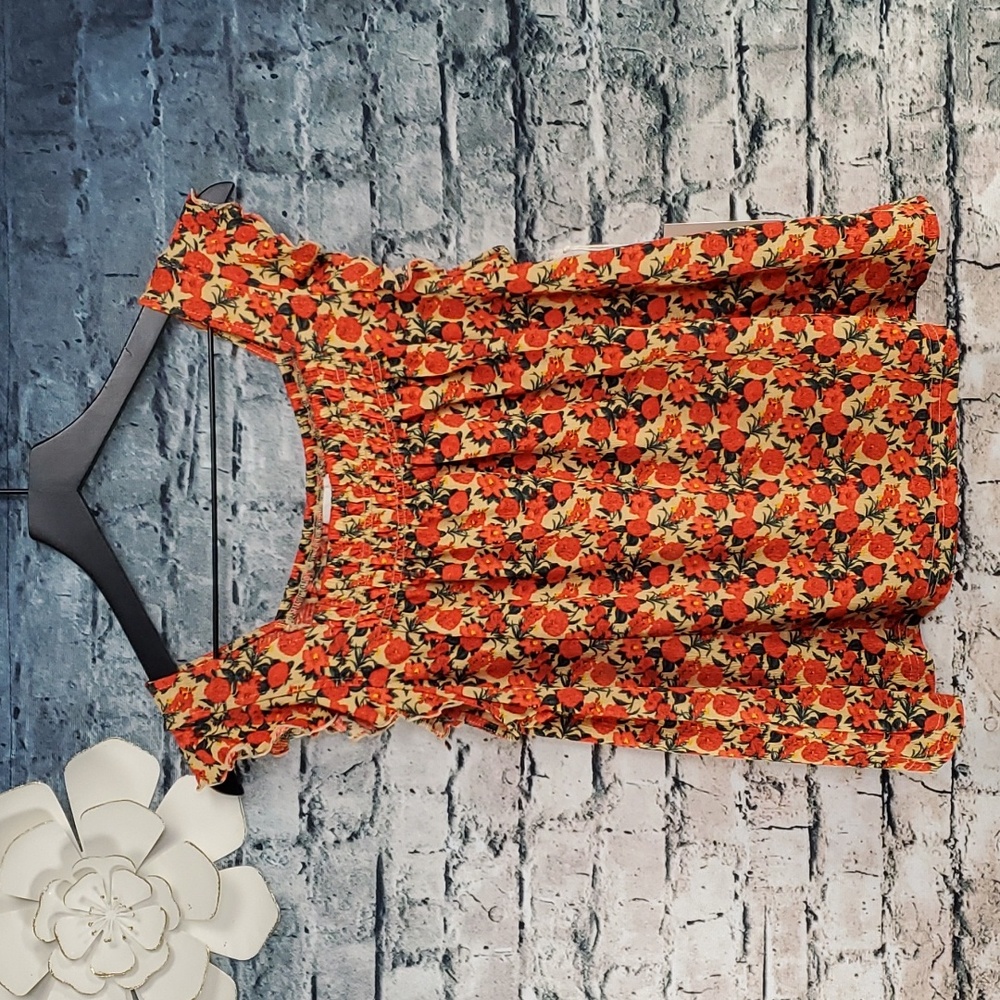 Melloday | Gypsy Boho Cottagecore Orange Floral Festival Blouse Top